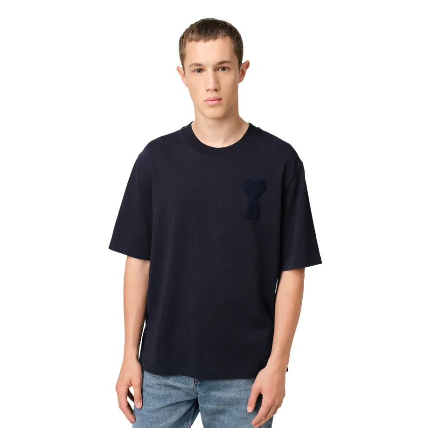 AMI Paris Ami de Coeur Patch T-Shirt Navy Blue - Image 3