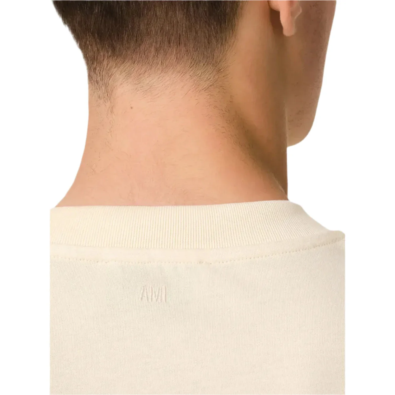 AMI Paris Cotton Ami de Coeur Patch T-Shirt Beige Red - Image 3